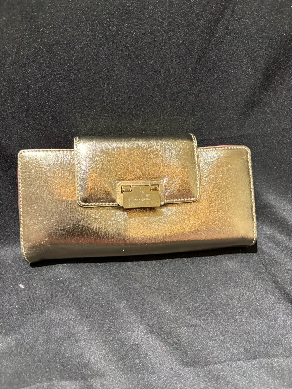 kate spade Metallic Gold Leather Flap Clutch with Turn-Lock